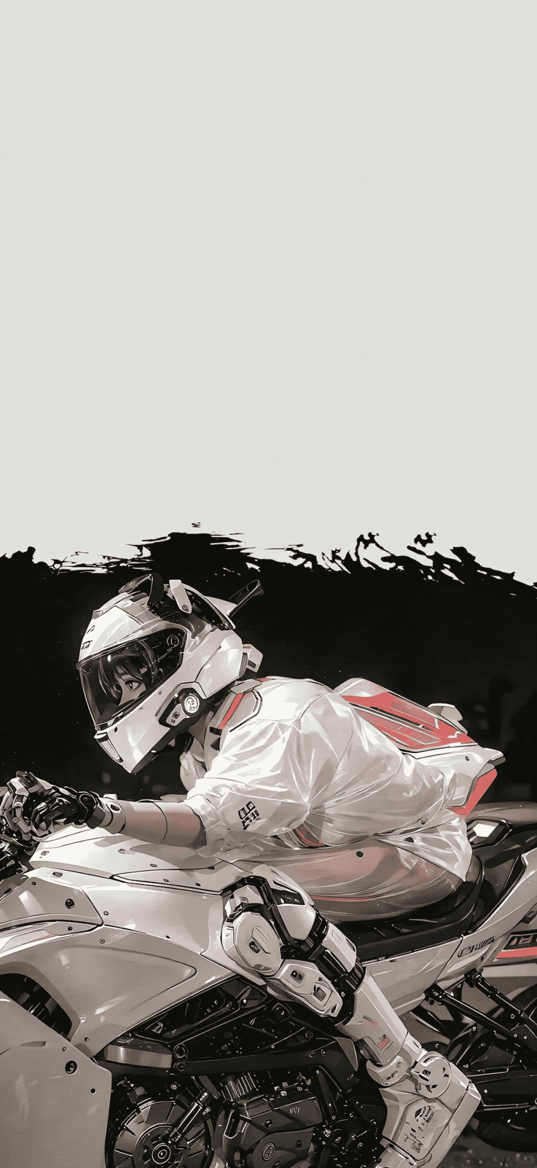 赛博朋克风格女骑手白色机车疾驰手机壁纸